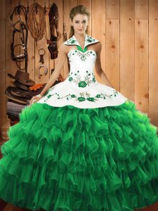 Green Long Sleeves Embroidery and Ruffled Layers Floor Length Quinceanera Dress