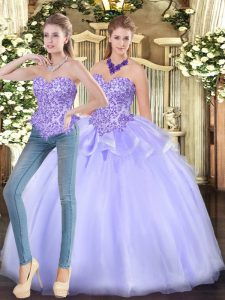 Lavender Ball Gowns Appliques Quinceanera Gown Zipper Organza Sleeveless Floor Length