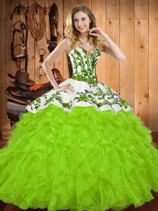 Yellow Green Quinceanera Dresses Military Ball and Sweet 16 and Quinceanera with Embroidery and Ruffles Sweetheart Sleeveless Lace Up