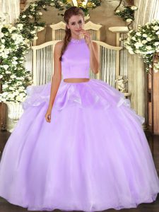 Sleeveless Floor Length Beading Backless Sweet 16 Dress with Lavender
