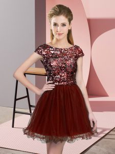 Tulle Cap Sleeves Mini Length Wedding Guest Dresses and Sequins