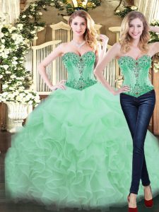 Apple Green Sleeveless Floor Length Ruffles Lace Up Sweet 16 Quinceanera Dress