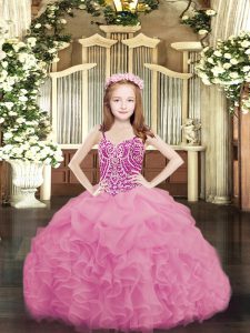 Trendy Sleeveless Lace Up Floor Length Beading and Ruffles and Pick Ups Little Girls Pageant Gowns