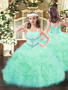 Lovely Beading and Ruffles and Pick Ups Little Girls Pageant Gowns Apple Green Lace Up Sleeveless Floor Length