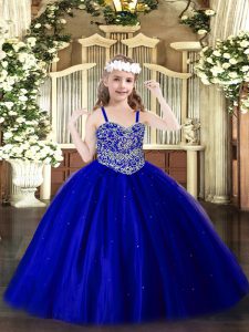 Super Royal Blue Sleeveless Floor Length Beading Lace Up Kids Formal Wear