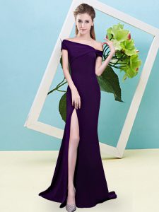 Dark Purple Mermaid Ruching Dama Dress for Quinceanera Zipper Elastic Woven Satin Sleeveless Floor Length