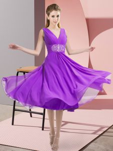 Chiffon Sleeveless Knee Length Quinceanera Court Dresses and Beading