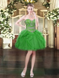Fashion Green Lace Up Sweetheart Beading and Ruffles Prom Gown Tulle Sleeveless