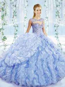Sleeveless Brush Train Beading and Ruffles and Pick Ups Lace Up Ball Gown Prom Dress