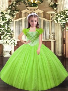 Yellow Green Pageant Dress Sweet 16 and Quinceanera with Beading Straps Sleeveless Lace Up