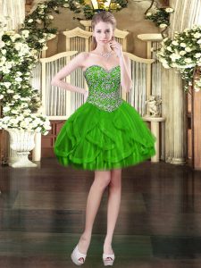 Sweet Green Prom Evening Gown Prom and Party with Beading and Ruffles Sweetheart Sleeveless Lace Up