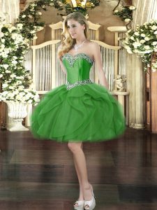 Sweet Sleeveless Lace Up Mini Length Beading and Ruffles Dress for Prom