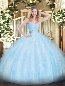 Light Blue Sweetheart Neckline Beading and Ruffles 15 Quinceanera Dress Sleeveless Lace Up