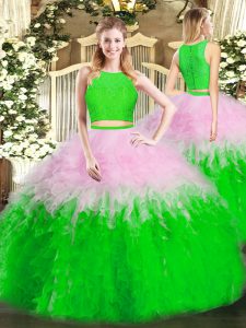 Beautiful Tulle Scoop Sleeveless Zipper Ruffles 15 Quinceanera Dress in Multi-color