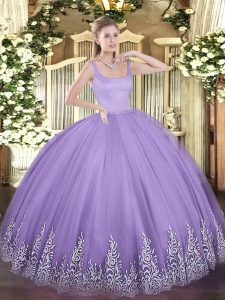 Clearance Lavender 15 Quinceanera Dress Military Ball and Sweet 16 and Quinceanera with Appliques Straps Sleeveless Zipper