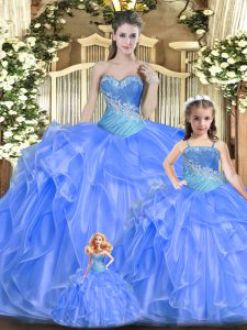 Baby Blue Sweet 16 Dresses Military Ball and Sweet 16 and Quinceanera with Beading and Ruffles Sweetheart Sleeveless Lace Up