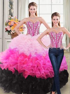 Delicate Sleeveless Organza Floor Length Lace Up Quinceanera Dresses in Multi-color with Beading and Ruffles