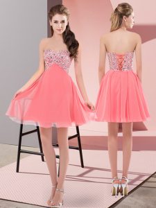Watermelon Red Evening Dress Prom and Party with Beading Sweetheart Sleeveless Lace Up