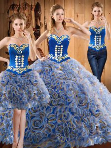 Comfortable Multi-color Lace Up Quinceanera Dresses Embroidery Sleeveless With Train Sweep Train