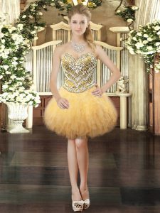 Free and Easy Gold Sleeveless Mini Length Beading and Ruffles Lace Up Prom Party Dress