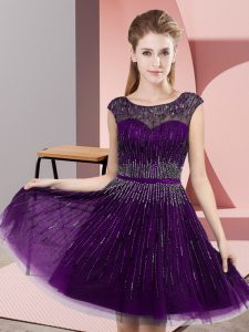 Dramatic Dark Purple Scoop Backless Beading Prom Evening Gown Sleeveless