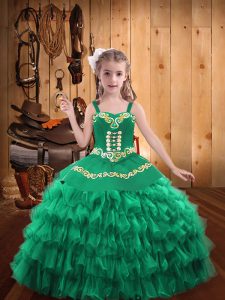 Turquoise Sleeveless Organza Lace Up Girls Pageant Dresses for Party and Sweet 16 and Quinceanera and Wedding Party