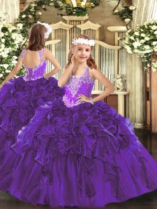 Sleeveless Beading and Ruffles Lace Up Pageant Gowns