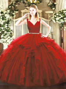 Free and Easy Floor Length Ball Gowns Sleeveless Wine Red Quinceanera Dress Zipper