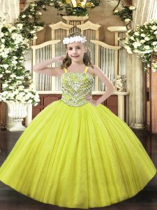 Yellow Sleeveless Beading Floor Length Glitz Pageant Dress