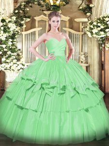 Apple Green Lace Up 15th Birthday Dress Beading and Ruffled Layers Sleeveless Floor Length