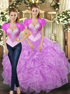 Best Selling Sleeveless Lace Up Floor Length Beading and Ruffles Quinceanera Gowns