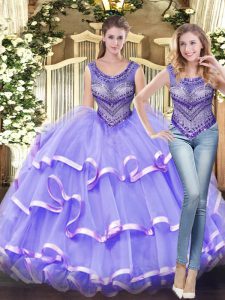 Cheap Scoop Sleeveless Lace Up Sweet 16 Dress Lavender Tulle