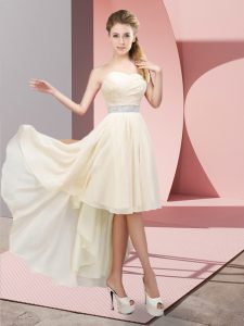 High Low A-line Sleeveless Champagne Wedding Party Dress Lace Up