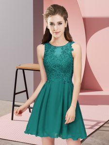 Turquoise Sleeveless Chiffon Zipper Bridesmaid Gown for Prom and Party and Wedding Party