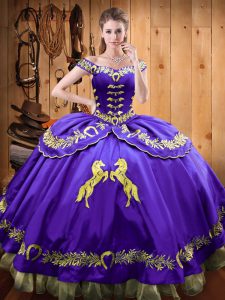 Romantic Eggplant Purple Sleeveless Satin and Organza Lace Up Ball Gown Prom Dress for Sweet 16 and Quinceanera