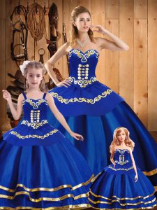 Royal Blue Sleeveless Floor Length Embroidery Lace Up Sweet 16 Dresses