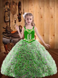 Custom Designed Multi-color Sleeveless Fabric With Rolling Flowers Lace Up Little Girls Pageant Dress for Sweet 16 and Quinceanera