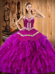 Ball Gowns Ball Gown Prom Dress Fuchsia Sweetheart Satin and Organza Sleeveless Floor Length Lace Up