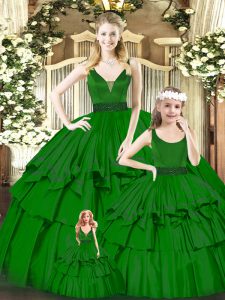 Floor Length Green Sweet 16 Quinceanera Dress V-neck Sleeveless Zipper