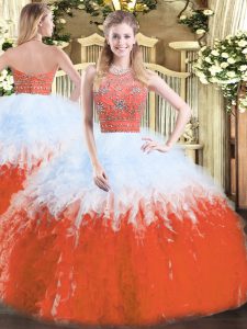 Inexpensive Multi-color Quince Ball Gowns Military Ball and Sweet 16 and Quinceanera with Beading and Ruffles Halter Top Sleeveless Zipper