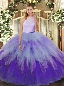 Super Multi-color High-neck Neckline Ruffles Quinceanera Gowns Sleeveless Backless