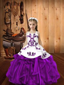 Embroidery and Ruffles Pageant Dress Wholesale Eggplant Purple Lace Up Sleeveless