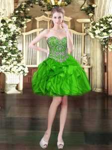 Green Sleeveless Beading and Ruffles Mini Length Homecoming Dress