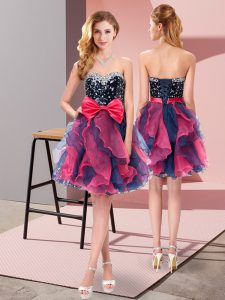 Beading and Ruffles and Bowknot Quinceanera Court of Honor Dress Multi-color Lace Up Sleeveless Mini Length