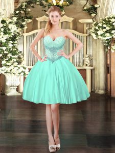 Glamorous Apple Green Ball Gowns Satin Sweetheart Sleeveless Beading Mini Length Lace Up Dress for Prom
