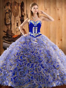 New Arrival Multi-color Satin and Fabric With Rolling Flowers Lace Up Sweetheart Sleeveless With Train Sweet 16 Quinceanera Dress Sweep Train Embroidery