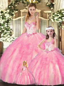 Ball Gowns 15th Birthday Dress Baby Pink Sweetheart Organza Sleeveless Floor Length Lace Up