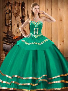 Dramatic Turquoise Sweetheart Lace Up Embroidery 15th Birthday Dress Sleeveless