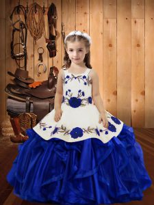 Straps Sleeveless Lace Up Pageant Dress Royal Blue Organza