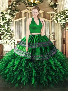 Edgy Dark Green Sleeveless Organza Zipper Sweet 16 Dress for Military Ball and Sweet 16 and Quinceanera